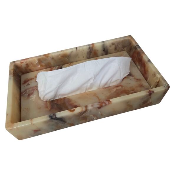 Vtg MCM Ultra Stone Long Tissue Box  Sunlight Industries Faux Marble Acrylic - Picture 1 of 9